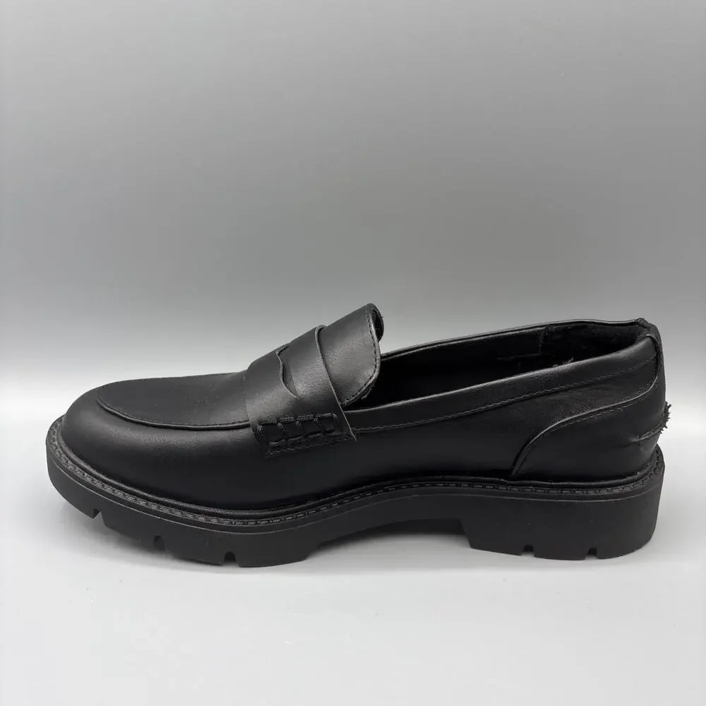 A New Day Chunky Penny Loafers Size 9.5 Black Faux Vegan Leather Dark Academia